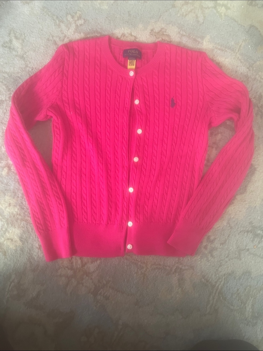 Polo by Ralph Lauren Bright Pink Cable-Knit Button Cardigan